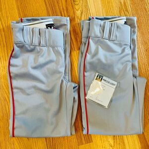 NWOT UNDER ARMOUR Team Issue “Rundown” Baseball Pant YM MED Gray Red Piping x2